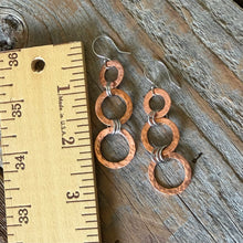 Load image into Gallery viewer, Mixed Metal Hammered Copper Circle Dangle Earrings-Trio
