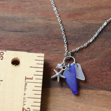 Load image into Gallery viewer, Cobalt Sea Glass &amp; Starfish Charm Necklace
