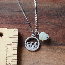 Load image into Gallery viewer, Ocean Wave Charm Necklace with Sea Glass Stack
