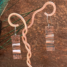 Load image into Gallery viewer, Fold Formed Textured Copper Bar Earrings
