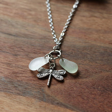 Load image into Gallery viewer, Dragonfly Charm Necklace with Sea Glass
