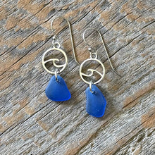 Load image into Gallery viewer, Cobalt Blue Genuine Sea Glass Wave Earrings
