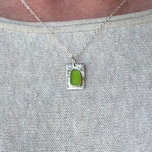 Load image into Gallery viewer, Lime Green Sea Glass Silver Reticulated Pendant Necklace
