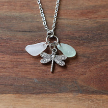 Load image into Gallery viewer, Dragonfly Charm Necklace with Sea Glass
