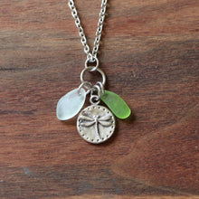 Load image into Gallery viewer, Dragonfly Charm Necklace with Sea Glass
