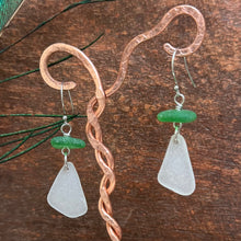 Load image into Gallery viewer, Green and White Genuine Sea Glass Earrings
