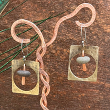 Load image into Gallery viewer, Beach Stone and Hand Forged Metal Frame Earrings
