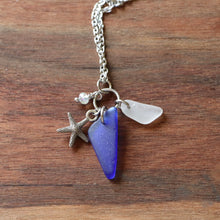 Load image into Gallery viewer, Cobalt Sea Glass &amp; Starfish Charm Necklace
