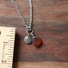 Load image into Gallery viewer, Amber Brown Sea Glass &amp; Mountain Charm Necklace
