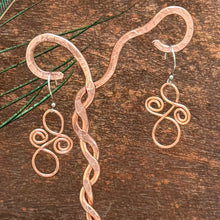 Load image into Gallery viewer, Copper Scroll Jewelry Set – Earrings &amp; Amethyst Necklace
