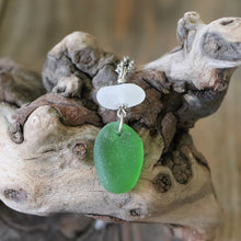 Load image into Gallery viewer, Emerald Green And White Stacked Genuine Sea Glass Pendant
