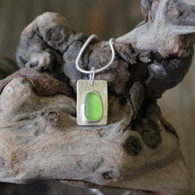 Load image into Gallery viewer, Lime Green Sea Glass Silver Reticulated Pendant Necklace
