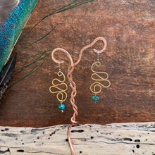 Load image into Gallery viewer, Golden Wave Wire Earrings with Serpentine Jasper

