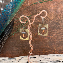 Load image into Gallery viewer, Beach Stone and Hand Forged Metal Frame Earrings
