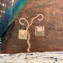 Load image into Gallery viewer, Hand Forged Copper and Brass Layered Square Earrings
