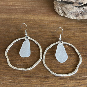 White Genuine Sea Glass Hoop Earrings