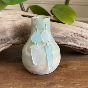 Soft Aqua Blue and White Genuine Sea Glass Earrings