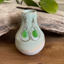 Load image into Gallery viewer, Green Genuine Sea Glass Hoop Earrings
