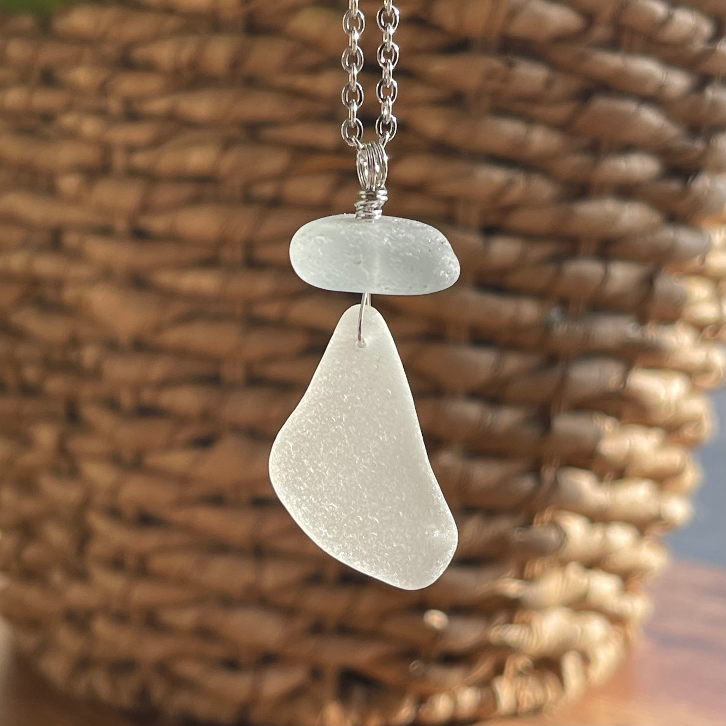 Rare Gray and White Genuine Sea Glass Necklace Salty Soul Seaglass
