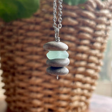 Load image into Gallery viewer, Stacked Natural Beach Stone and Sea Glass Cairn Necklace
