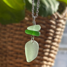 Load image into Gallery viewer, Green And Light Seafoam Green Stacked Genuine Sea Glass Pendant
