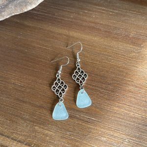 Light Aqua Blue Genuine Sea Glass Dangle Earrings