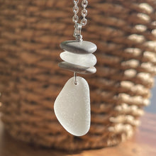 Load image into Gallery viewer, Gorgeous Stacked Beach Stone and Genuine Sea Glass Cairn Pendant Necklace
