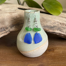 Load image into Gallery viewer, Cobalt Blue and Green Genuine Sea Glass Earrings
