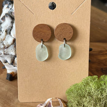 Load image into Gallery viewer, Pretty Wood and Light Aqua  Genuine Sea Glass Earrings
