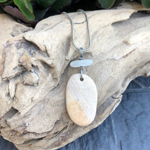 Gorgeous Beach Stone and Genuine Sea Glass Pendant Necklace