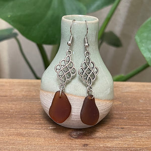 Beautiful Brown Dangle Genuine Sea Glass Earrings