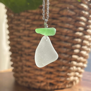 Gorgeous Vibrant Seafoam Green And White Genuine Sea Glass Pendant