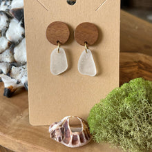 Load image into Gallery viewer, Pretty Walnut Wood and White Genuine Sea Glass Earrings
