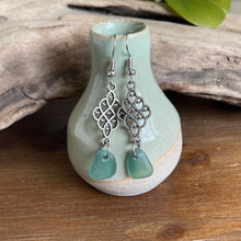 Load image into Gallery viewer, Long Dangle Rare Teal Genuine Sea Glass Earrings
