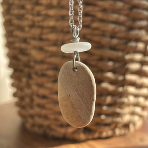 Gorgeous Beach Stone and Genuine Sea Glass Pendant Necklace