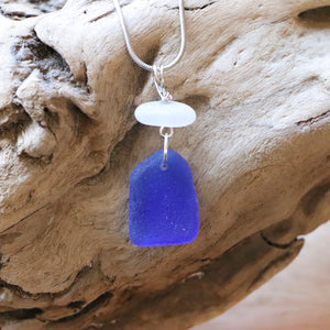 Rare Cobalt Blue and White Genuine Sea Glass Pendant