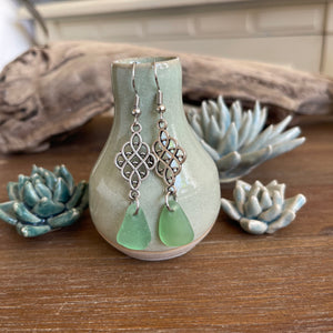 Gorgeous Long Dangle Sea Foam Green Genuine Sea Glass Earrings