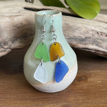 Load image into Gallery viewer, Cobalt Blue, White, Brown and  Green Genuine Sea Glass Earrings
