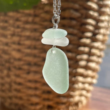 Load image into Gallery viewer, Pretty White and Aqua Stacked Genuine Sea Glass Pendant Necklace
