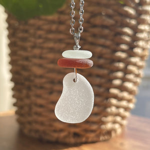 White and Brown Stacked Genuine Sea Glass Necklace